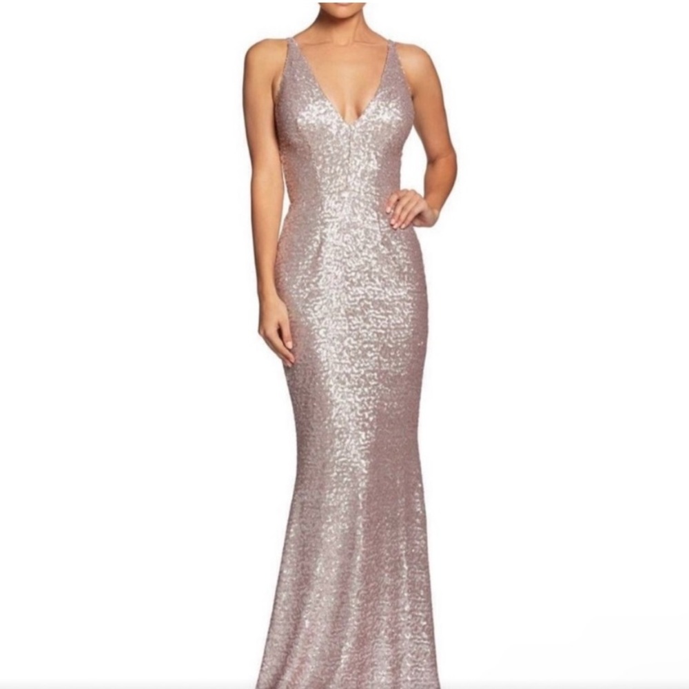 DRESS THE POPULATION Harper Plunge Neck Sequin Gown
